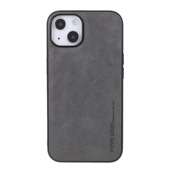 X-Level iPhone 14 Plus Cover Lædertekstur Grå