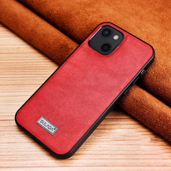 Sulada iPhone 14 Plus Cover Lædertekstur Rød