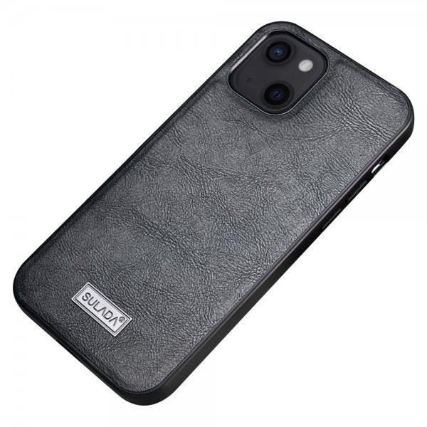 Sulada iPhone 14 Plus Cover Lædertekstur Sort