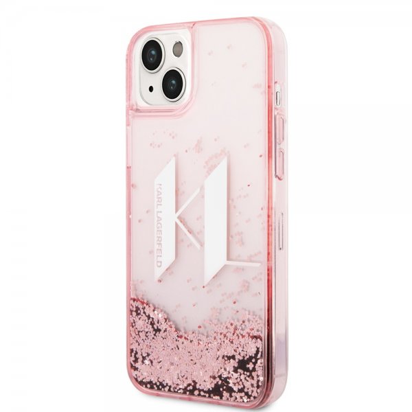 Karl Lagerfeld iPhone 14 Plus Cover Liquid Glitter Big Logo Rosa