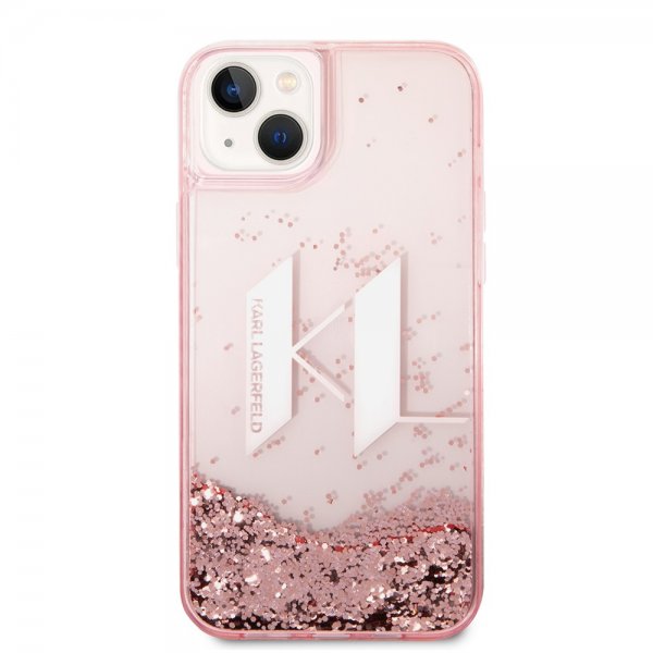 Karl Lagerfeld iPhone 14 Plus Cover Liquid Glitter Big Logo Rosa