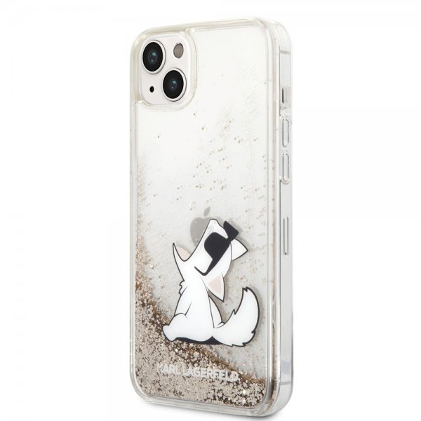 Karl Lagerfeld iPhone 14 Plus Cover Liquid Glitter Choupette Guld