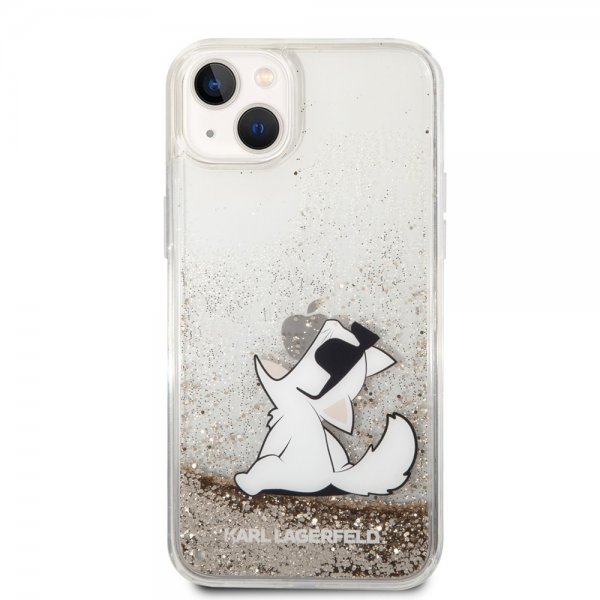 Karl Lagerfeld iPhone 14 Plus Cover Liquid Glitter Choupette Guld