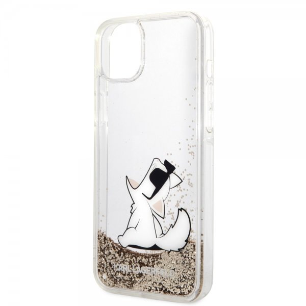 Karl Lagerfeld iPhone 14 Plus Cover Liquid Glitter Choupette Guld