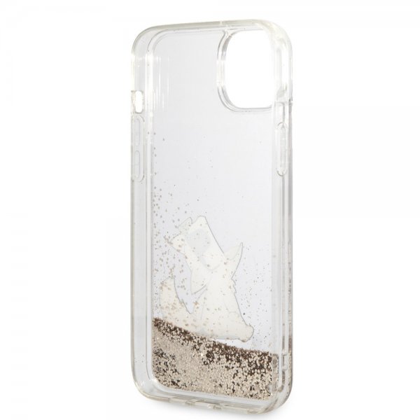 Karl Lagerfeld iPhone 14 Plus Cover Liquid Glitter Choupette Guld
