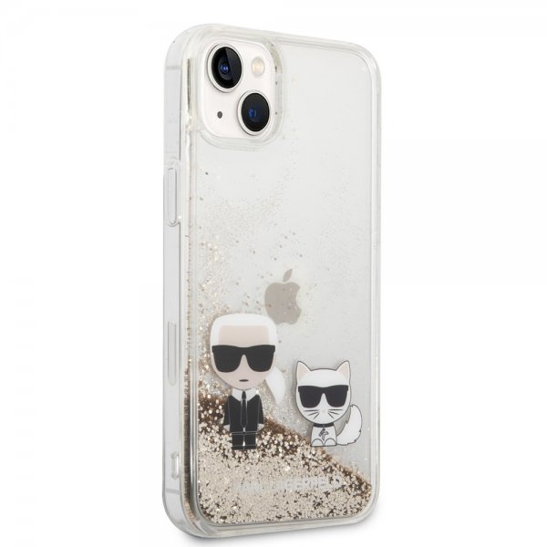 Karl Lagerfeld iPhone 14 Plus Cover Liquid Glitter Karl & Choupette Guld