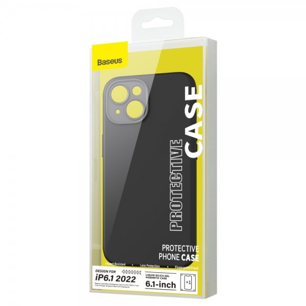 Baseus iPhone 14 Plus Cover Flydende Silikone Gel MagSafe Sort