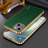 Sulada iPhone 14 Plus Cover Litchimønster Forgyldt Kant Grøn