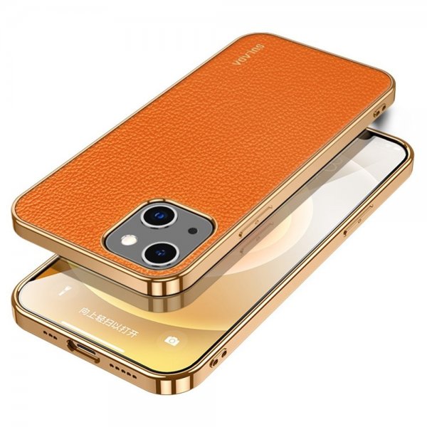 Sulada iPhone 14 Plus Cover Litchimønster Forgyldt Kant Orange