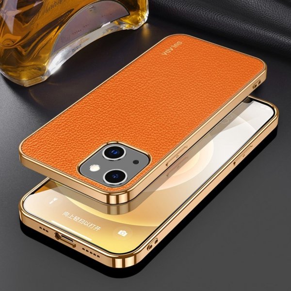 Sulada iPhone 14 Plus Cover Litchimønster Forgyldt Kant Orange