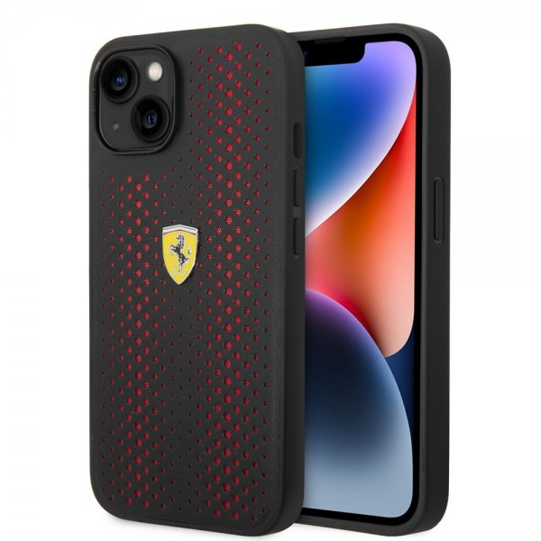 Ferrari iPhone 14 Plus Cover Logo Perforated Red