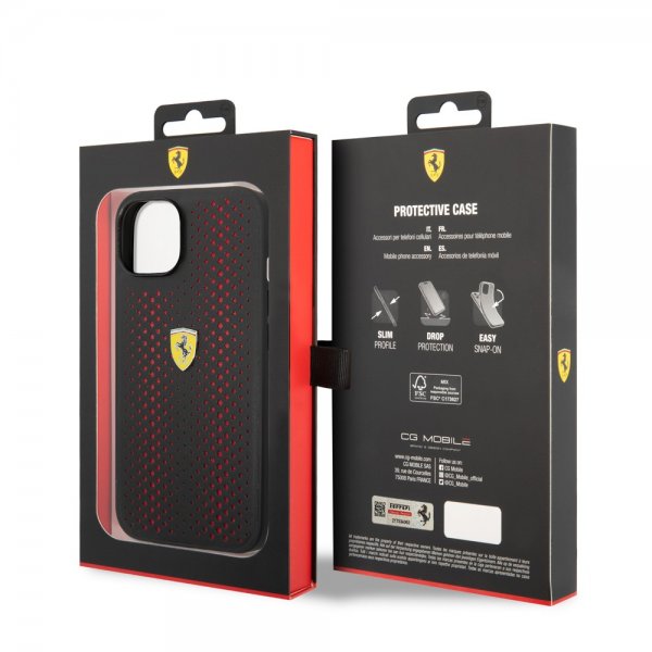 Ferrari iPhone 14 Plus Cover Logo Perforated Red