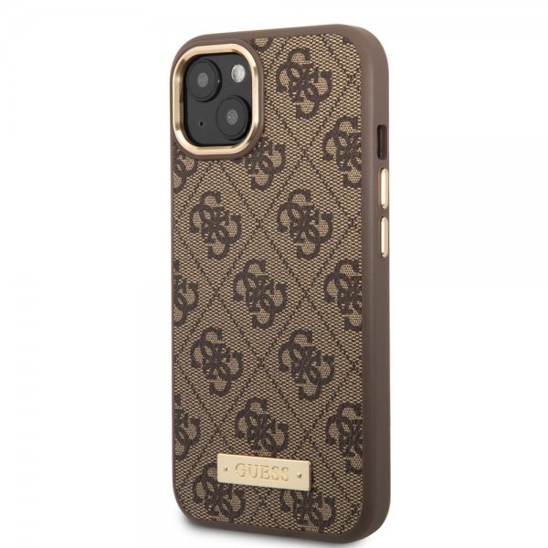 Guess iPhone 14 Plus Cover Metal Plate Logo MagSafe Brun