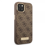 Guess iPhone 14 Plus Cover Metal Plate Logo MagSafe Brun