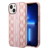Karl Lagerfeld iPhone 14 Plus Cover Monogram Vertical Stripe Rosa