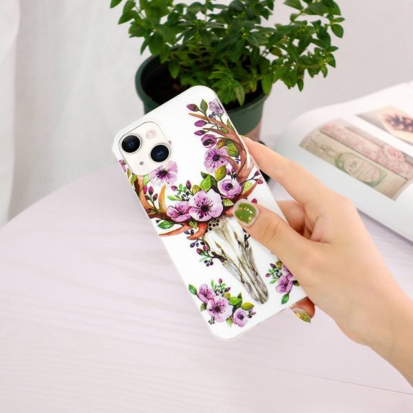 iPhone 14 Plus Cover Motiv Blomster og Hjort