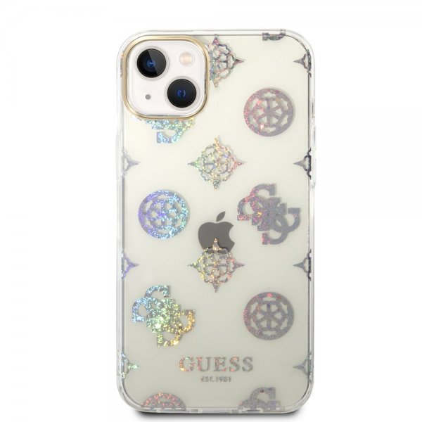 Guess iPhone 14 Plus Cover Peony Glitter Hvid