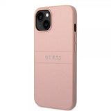 Guess iPhone 14 Plus Cover Saffiano Metal Logo Stripes Rosa