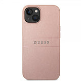 Guess iPhone 14 Plus Cover Saffiano Metal Logo Stripes Rosa