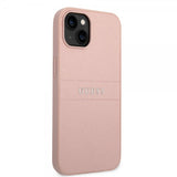 Guess iPhone 14 Plus Cover Saffiano Metal Logo Stripes Rosa