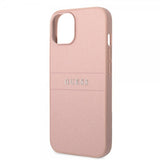 Guess iPhone 14 Plus Cover Saffiano Metal Logo Stripes Rosa