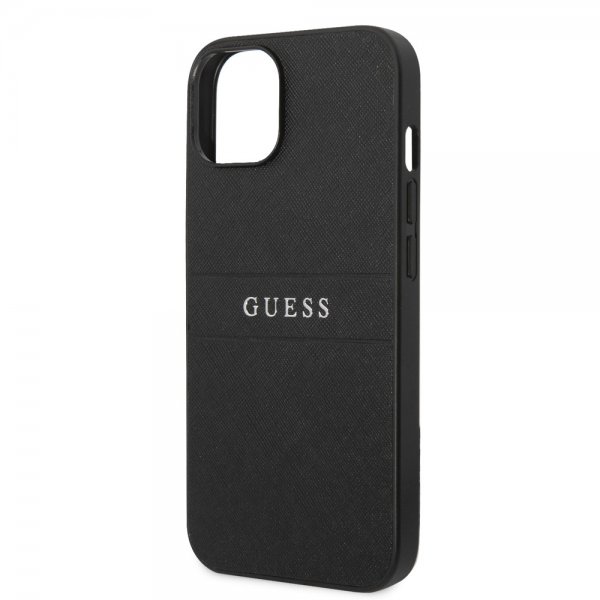 Guess iPhone 14 Plus Cover Saffiano Metal Logo Stripes Sort