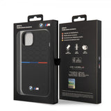 BMW iPhone 14 Plus Cover Tricolor Line & Logo Sort