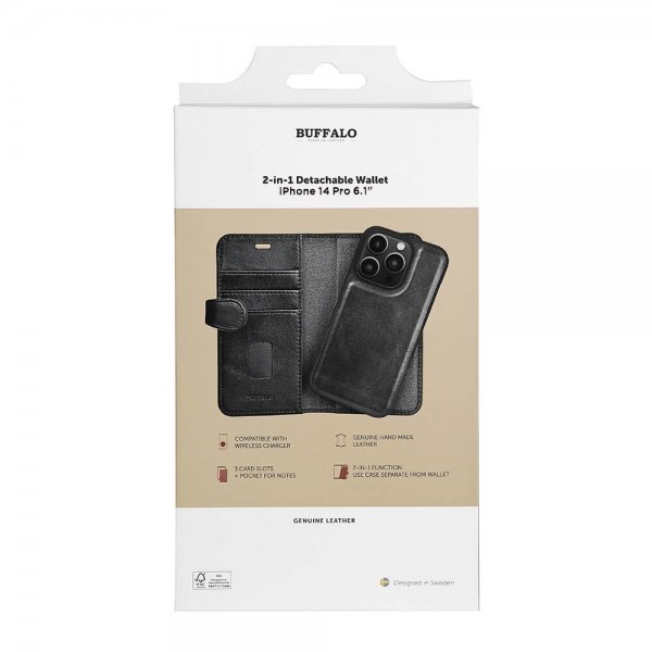 Buffalo iPhone 14 Pro Etui 2-i-1 Aftagelig Pung Sort