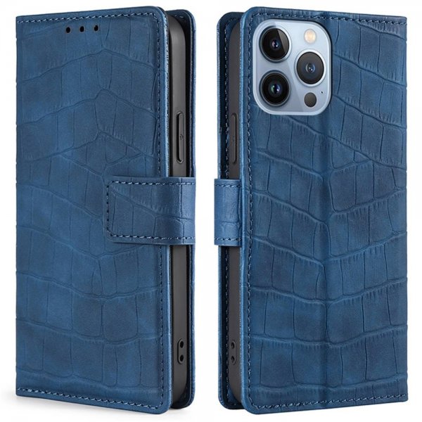 iPhone 14 Pro Cover Krokodillemønster Blå