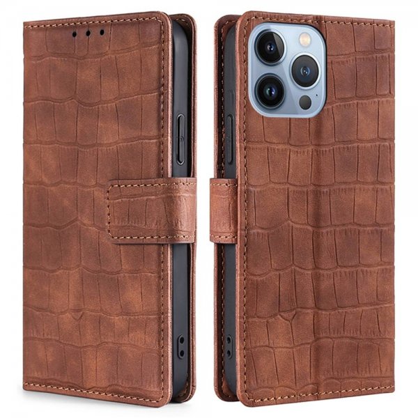 iPhone 14 Pro Cover Krokodillemønster Brun