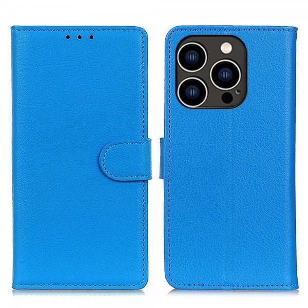 iPhone 14 Pro Cover Litchi Blå