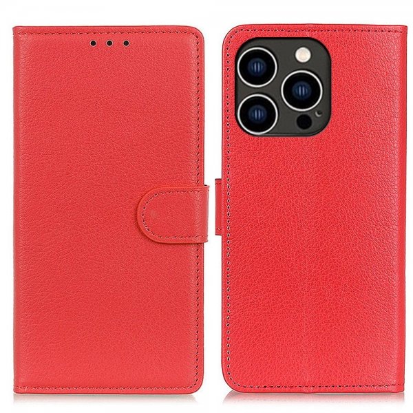 iPhone 14 Pro Cover Litchi Rød