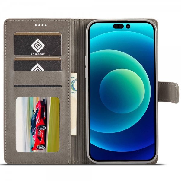 Lc.Imeeke iPhone 14 Pro Cover med Kortlomme og Standfunktion Grå