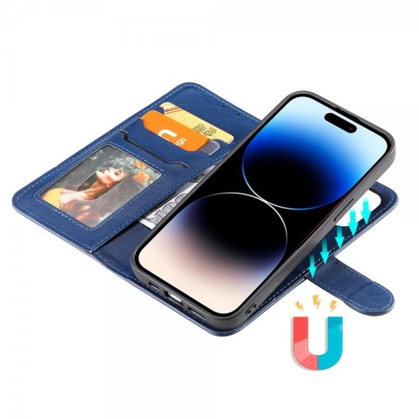 iPhone 14 Pro Cover med aftagelig skal KT Leather Series-3 Blå