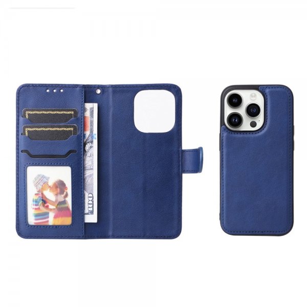 iPhone 14 Pro Cover med aftagelig skal KT Leather Series-3 Blå