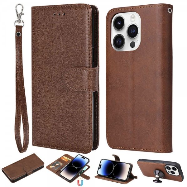 iPhone 14 Pro Cover med aftageligt etui KT Leather Series-3 Brun