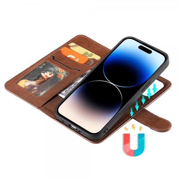 iPhone 14 Pro Cover med aftageligt etui KT Leather Series-3 Brun