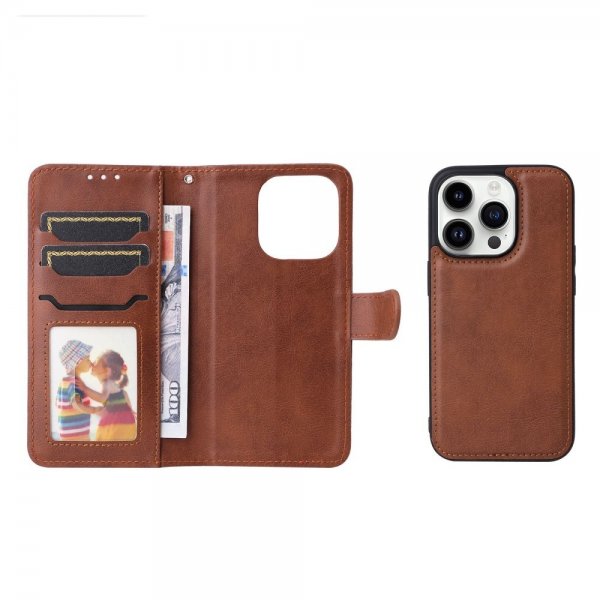 iPhone 14 Pro Cover med aftageligt etui KT Leather Series-3 Brun