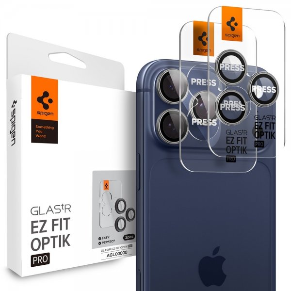 Spigen iPhone 14/15/16/17 Pro & Pro Max Kamerabeskyttelse GLAS.tR EZ Fit Optik Pro 2-pak Grå