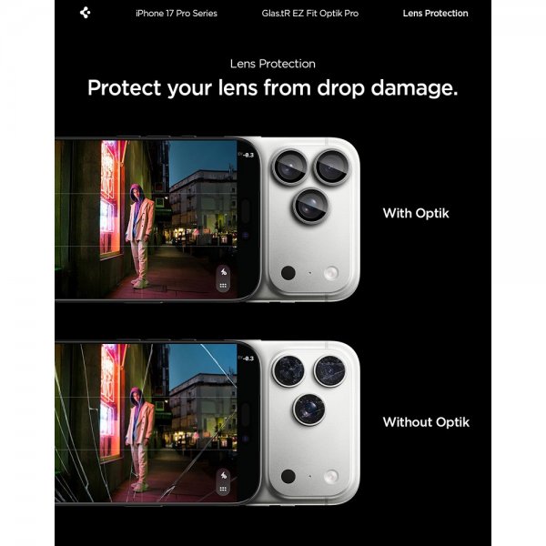 Spigen iPhone 14/15/16/17 Pro & Pro Max Kamerabeskyttelse GLAS.tR EZ Fit Optik Pro 2-pak Grå