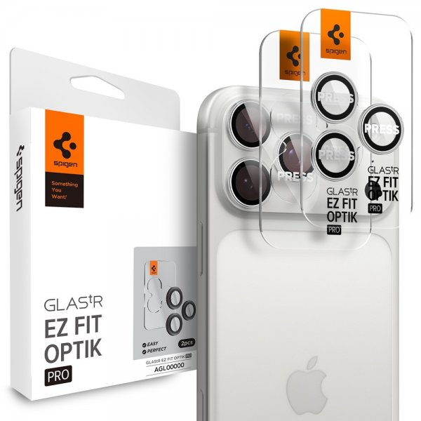 Spigen iPhone 14/15/16/17 Pro & Pro Max Kameralinsebeskytter GLAS.tR EZ Fit Optik Pro 2-pak Sølv
