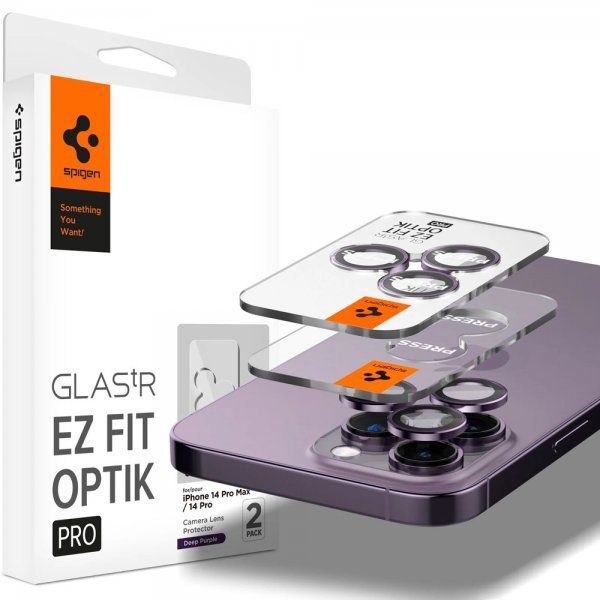 Spigen iPhone 14 Pro/iPhone 14 Pro Max Kamerabeskytter GLAS.tR EZ Fit Optik Pro Deep Purple 2-pak