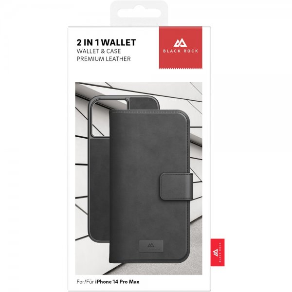 Black Rock iPhone 14 Pro Max Cover 2-i-1 Wallet Case Aftageligt Cover Sort