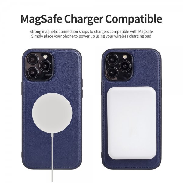 iPhone 14 Pro Max Cover Ægte Læder MagSafe Blå