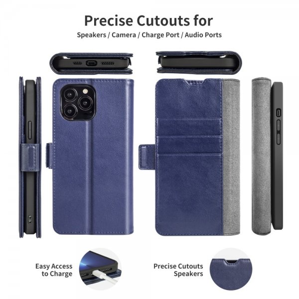 iPhone 14 Pro Max Cover Ægte Læder MagSafe Blå
