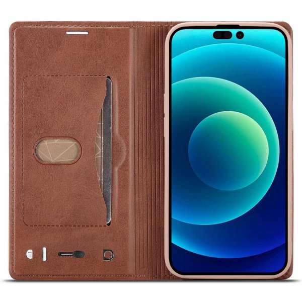 Lc.Imeeke iPhone 14 Pro Max Cover Kortlomme Udvendig Brun