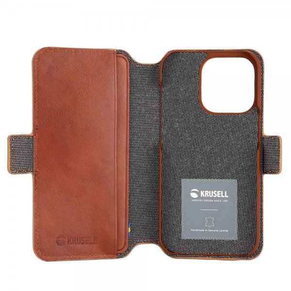 Krusell iPhone 14 Pro Max Etui Leather PhoneWallet Cognac