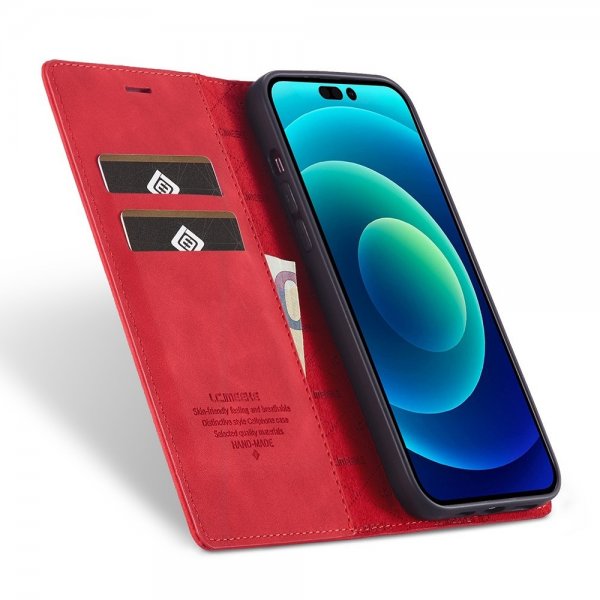 Lc.Imeeke iPhone 14 Pro Max Cover med Kortlomme Flip Rød