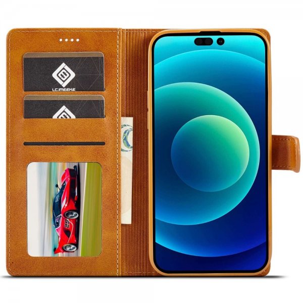 Lc.Imeeke iPhone 14 Pro Max Cover med Kortlomme Standerfunktion Lysebrun