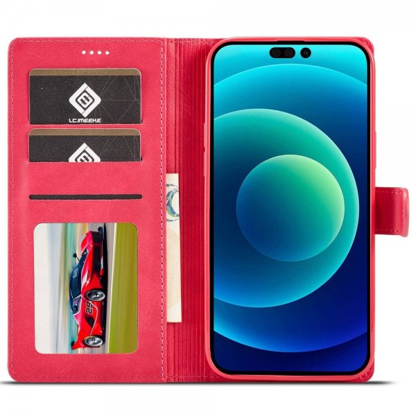 Lc.Imeeke iPhone 14 Pro Max Cover med Kortlomme og Standfunktion Magenta